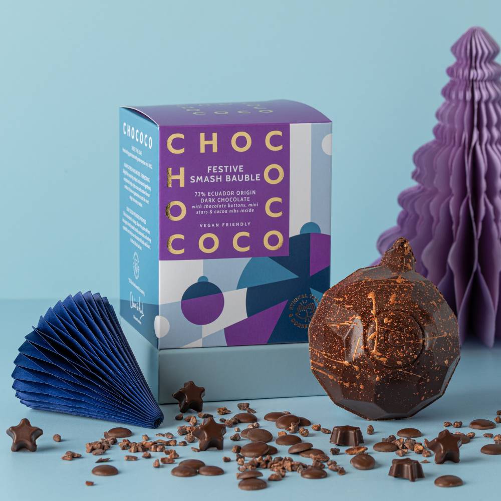 Dark Chocolate Smash Bauble with Mini Dark Chocolate Stars & Oat M!lk Chocolate Buttons inside