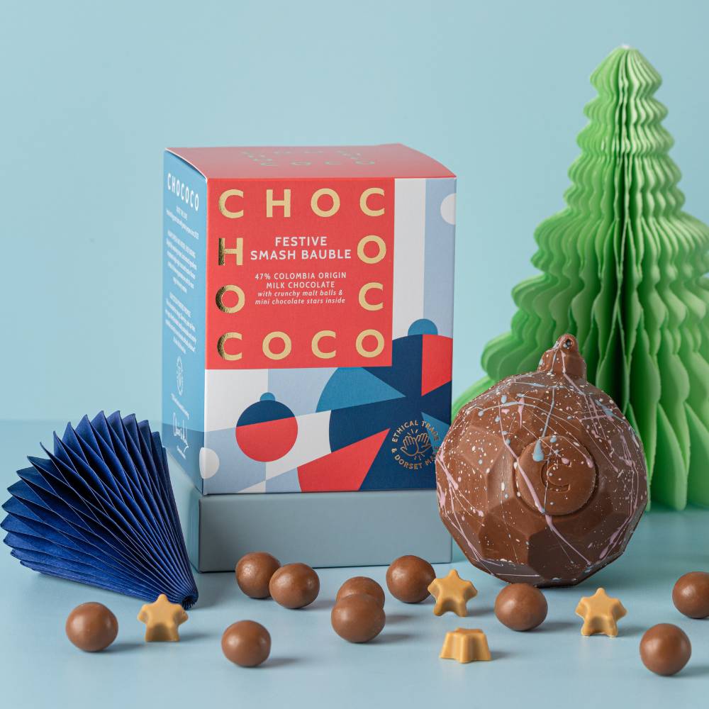 Milk Chocolate Smash Bauble with Milk Chocolate Malt Balls & Blonde Chocolate Stars inside